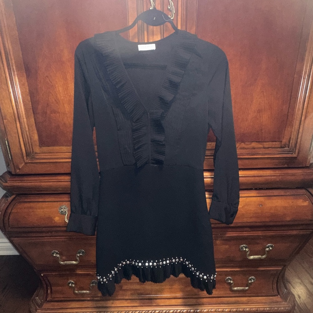 Sandro new Dress with Ruffle and Pearl Details